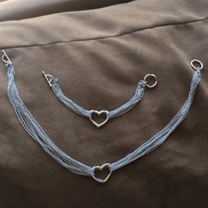 Silver heart necklace & bracelet set
